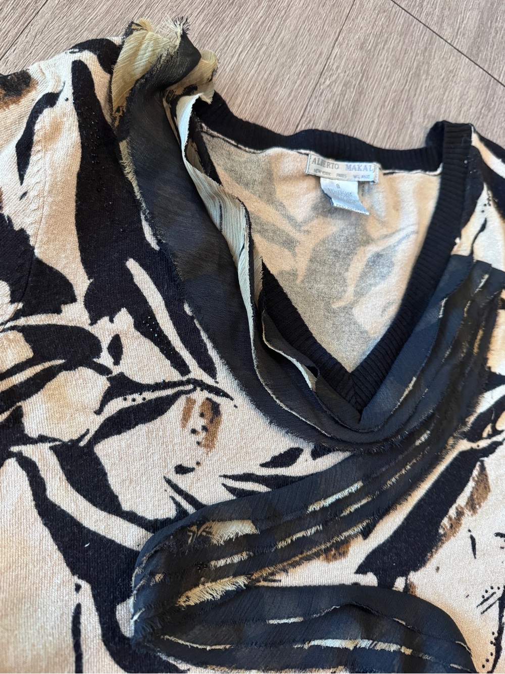 Alberto Makali Black, Brown, and Cream Ruffled Blouse - Picture 2 of 9